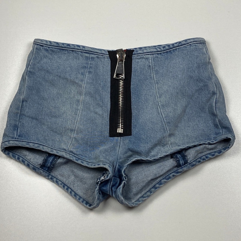 Carmar Los Angeles Denim Shorts Light Wash Exposed Zipper High Waist Size 25
